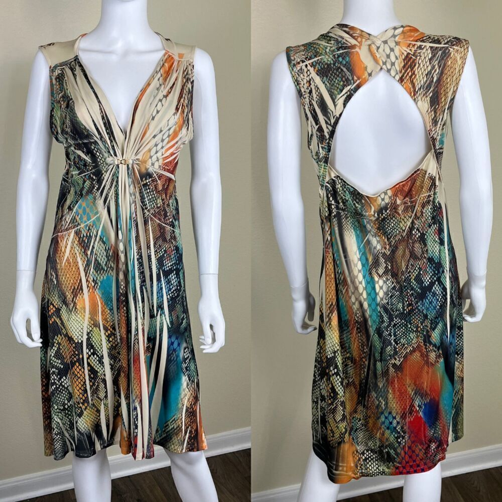 Boston Proper Women's Size L Abstrect Snake Print Keyhole Pullover Mini Dress